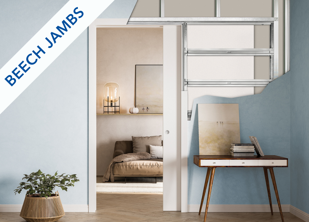 ECLISSE single pocket door system with architrave to suit both traditional and contemporary interiors.