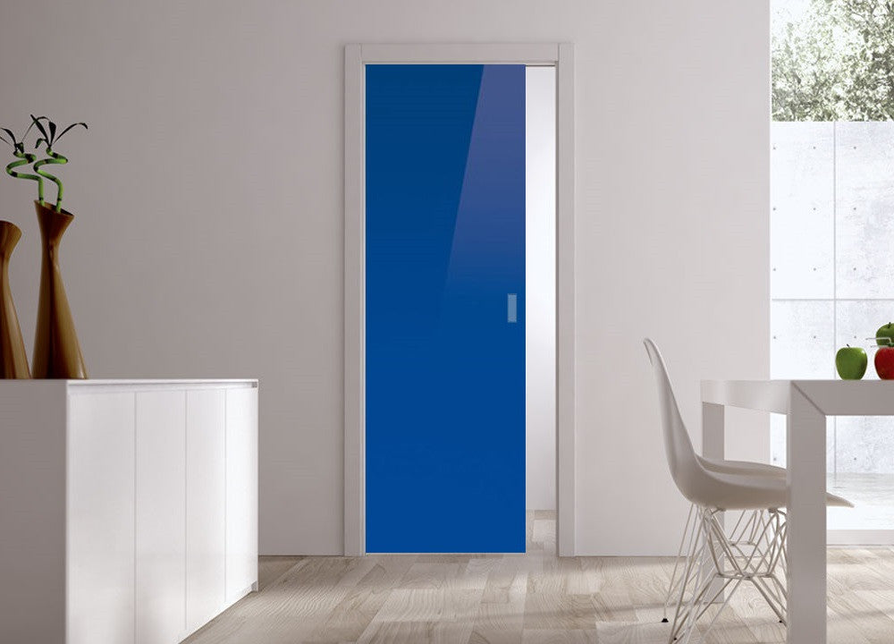 Classic Glass Pocket Door System Coloured BLUE (RAL 5002)