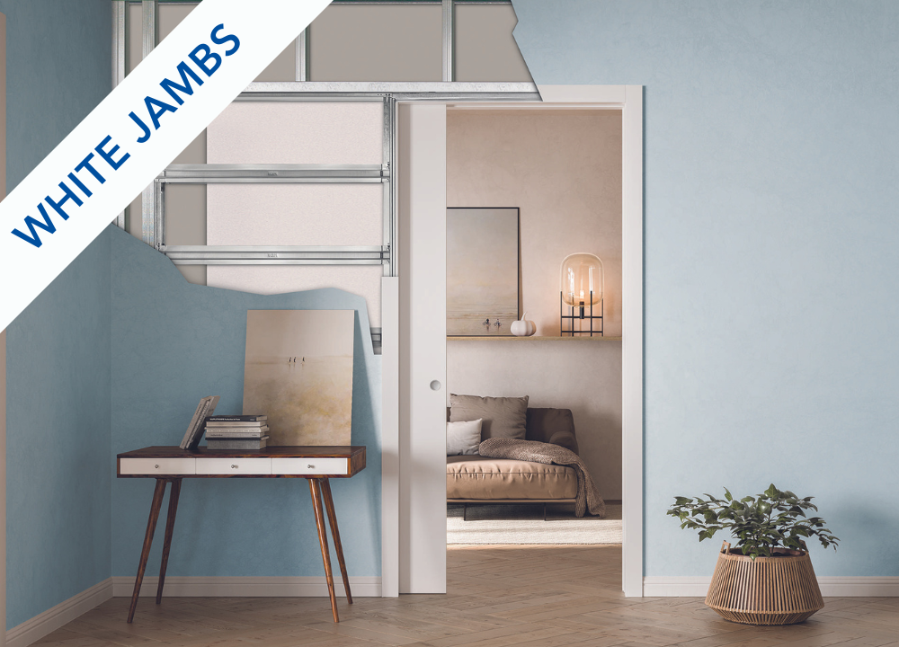 ECLISSE single pocket door system with architrave to suit both traditional and contemporary interiors.