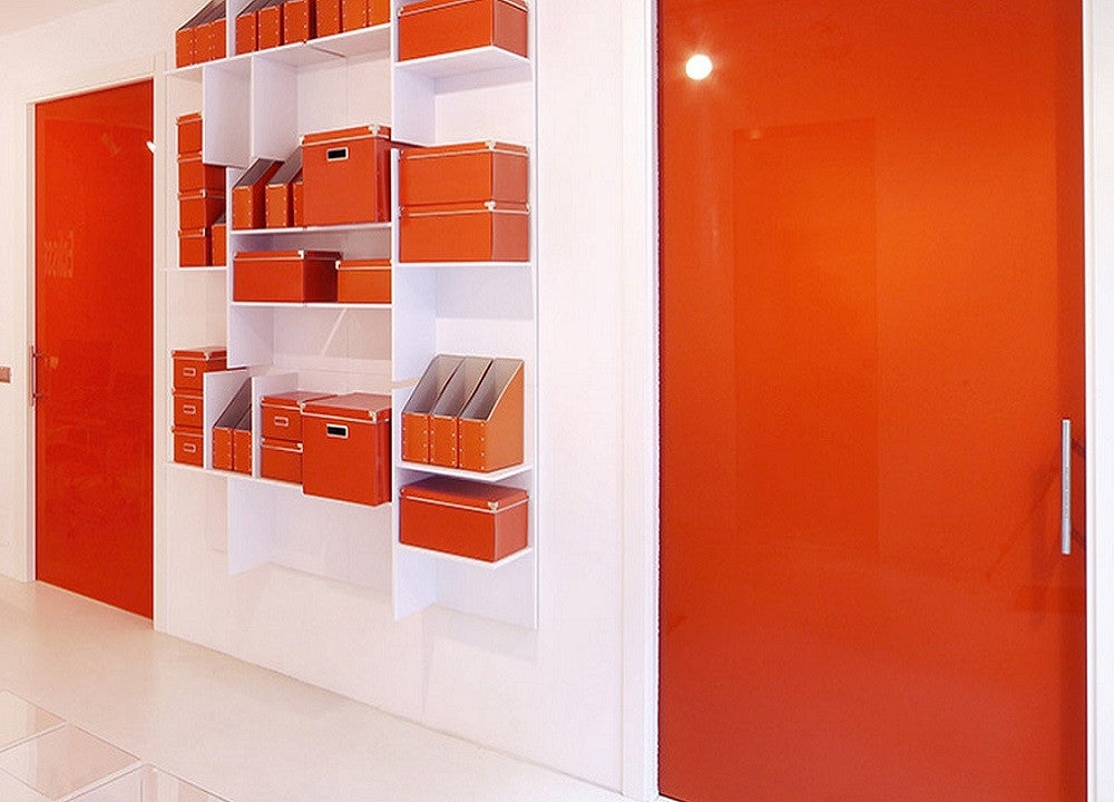 Classic Glass Pocket Door System Coloured ORANGE (RAL 2001)