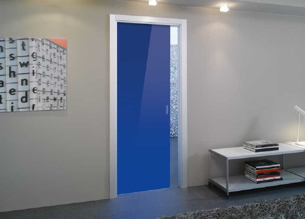 Classic Glass Pocket Door System Coloured BLUE (RAL 5002)