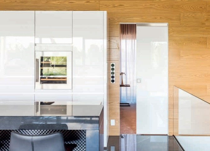 Syntesis® Flush Glass Pocket Door System Coloured WHITE (RAL 9010)