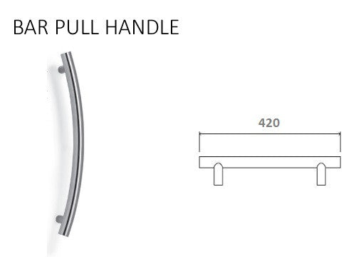 Glass Door Handle - 420mm Curved Stainless Steel Bar Handle (11 420)