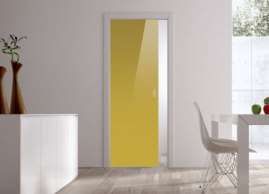 Classic Glass Pocket Door System Coloured YELLOW-GREEN (RAL 1027)