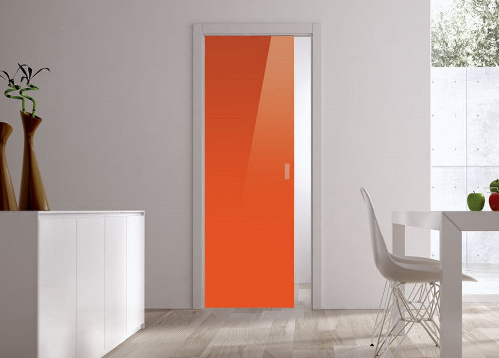 Classic Glass Pocket Door System Coloured ORANGE (RAL 2001)