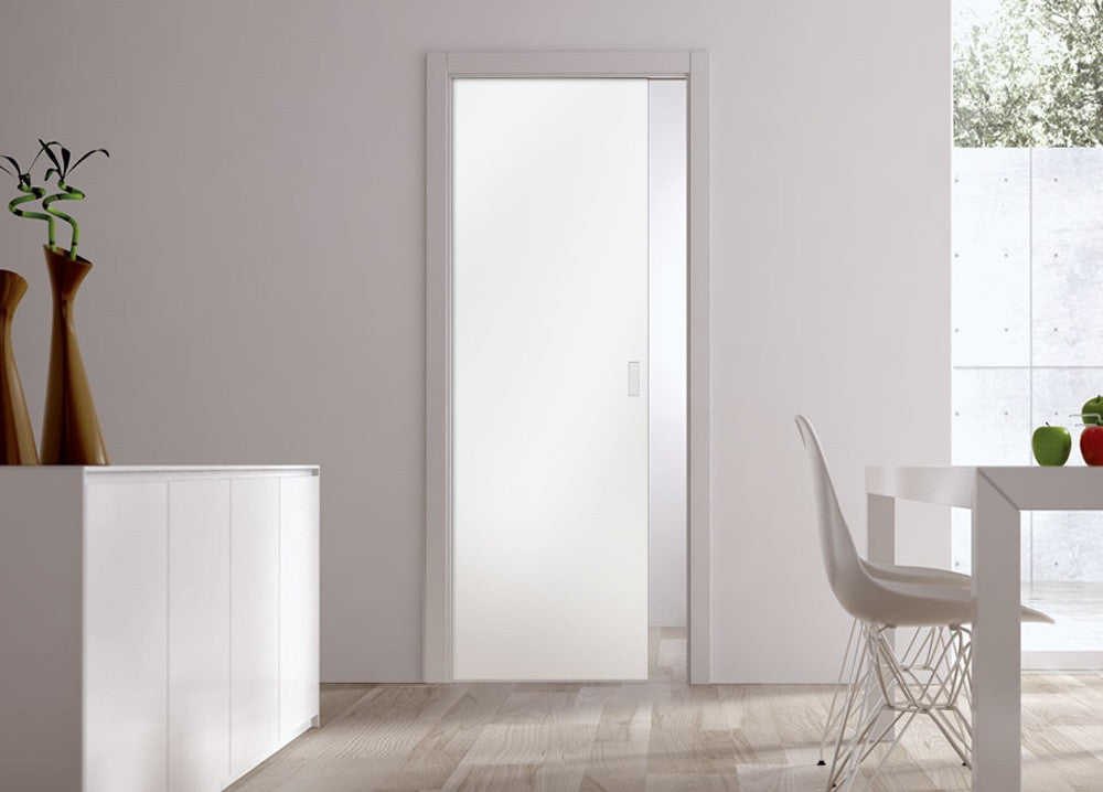 Classic Glass Pocket Door System with 10mm Plain Satin Glass Door