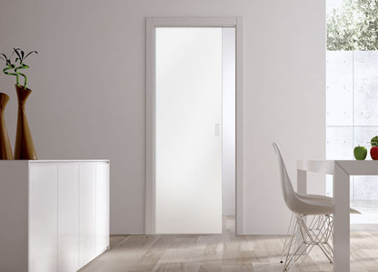 Classic Glass Pocket Door System with 10mm Plain Satin Glass Door