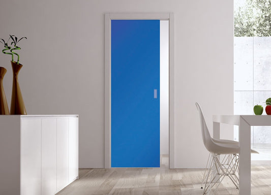 Classic Glass Pocket Door System Coloured SATIN BLUE