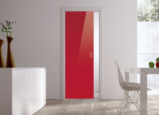 Classic Glass Pocket Door System Coloured RED (RAL 3003)