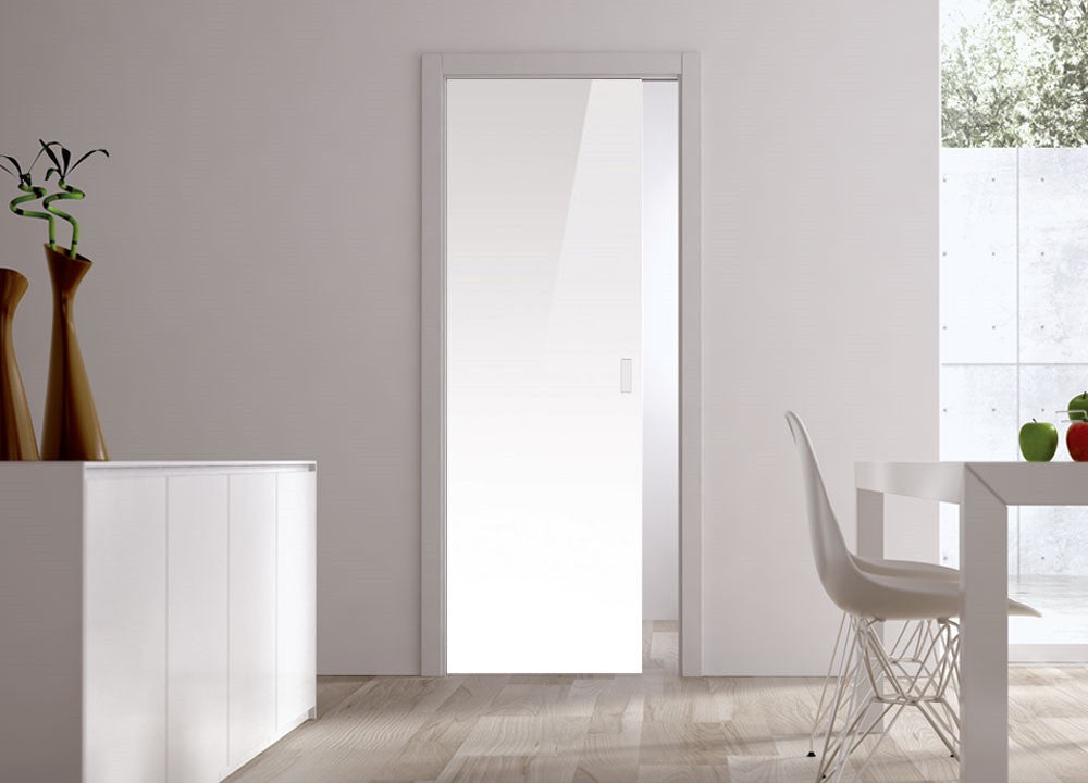 Classic Glass Pocket Door System Coloured WHITE (RAL 9010)