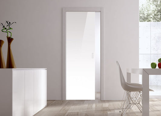 Classic Glass Pocket Door System Coloured WHITE (RAL 9010)
