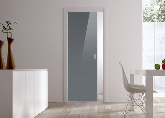Classic Glass Pocket Door System Coloured GREY (RAL 7024)