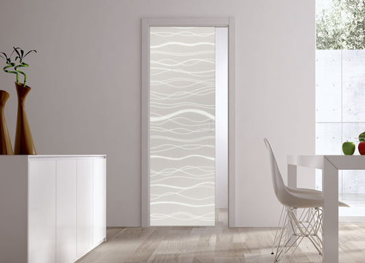 Classic 10mm Glass Pocket Door System Patterned AQUA