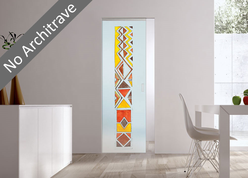 Syntesis® Flush Glass Pocket Door System Handpainted AFRO