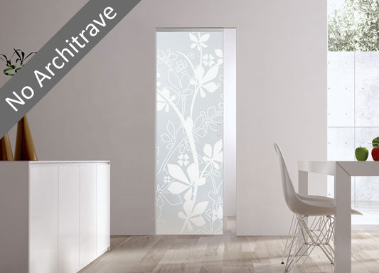 Syntesis® Flush Glass Pocket Door System Patterned JUNGLE