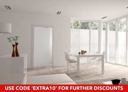 END OF LINE: Classic Plain Satin 8mm Glass Pocket Door - Double Boarded 140mm