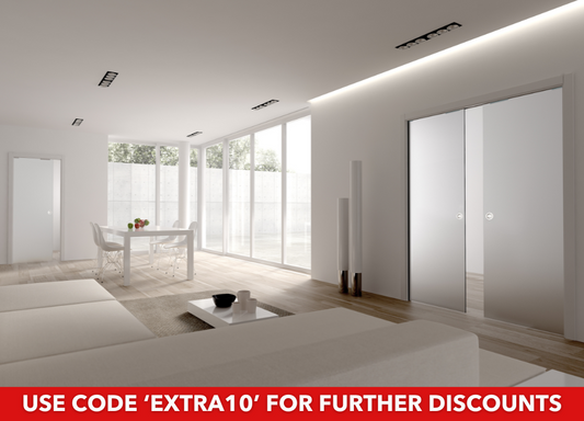END OF LINE: Classic Plain Satin 8mm Glass Pocket Door - Double Boarded 140mm