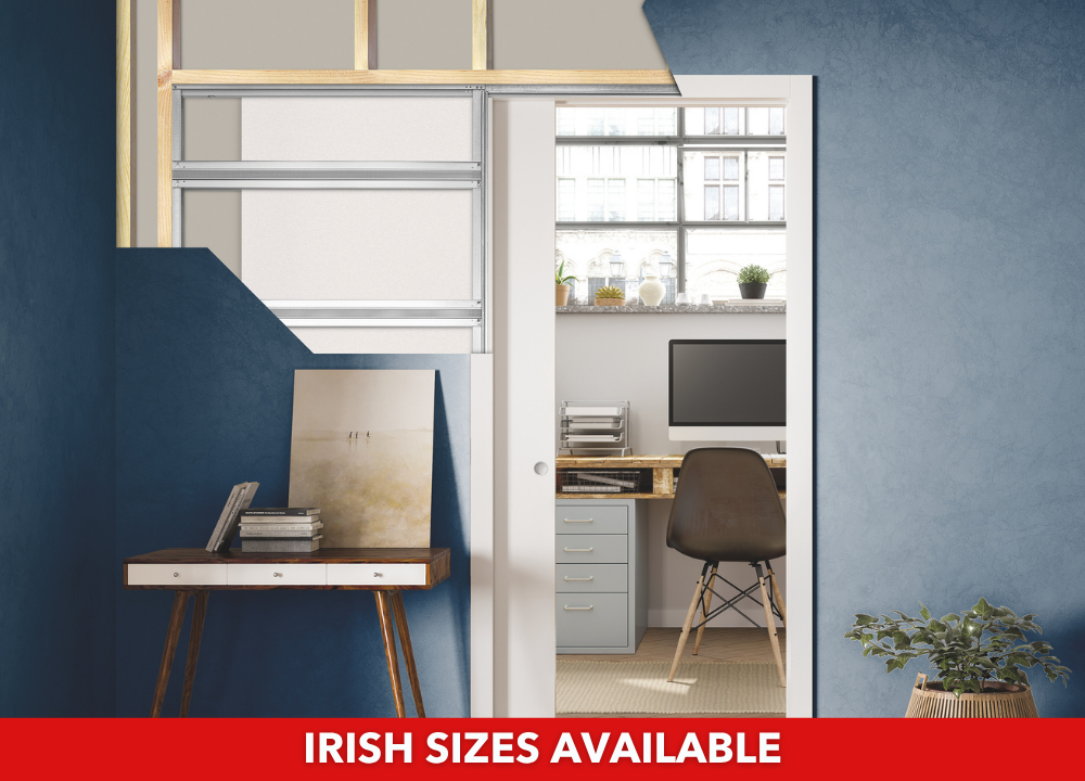 Classic SINGLE Pocket Door System - White Jambs - Irish Sizes