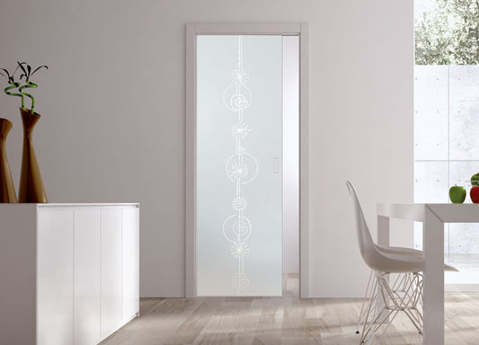 Classic 10mm Glass Pocket Door System Patterned FIREWORKS