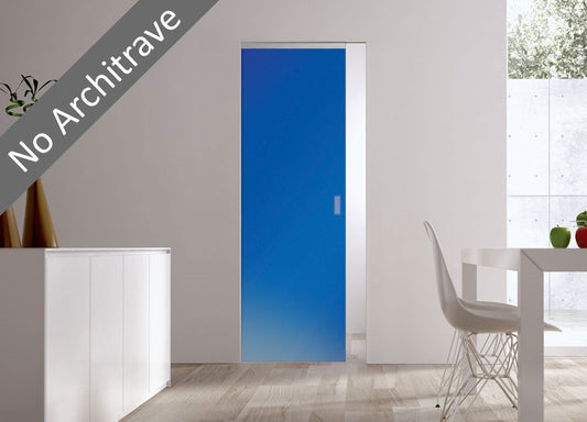 Syntesis® Flush Glass Pocket Door System Coloured SATIN BLUE
