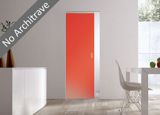 Syntesis® Flush Glass Pocket Door System Coloured SATIN ORANGE
