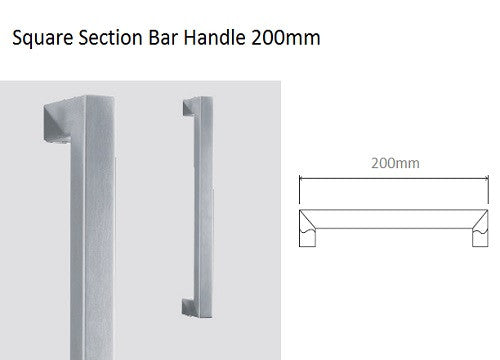 Glass Door Handle - Square Section Bar Handle 200mm (Square 41 200)