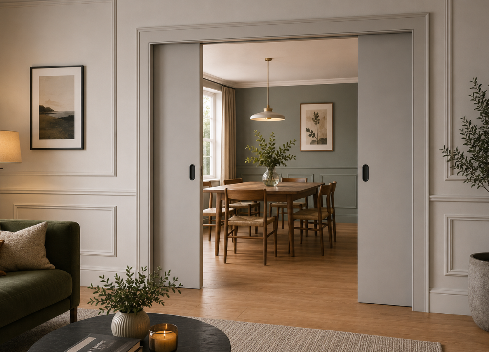 Classic DOUBLE Pocket Door System - White Jambs