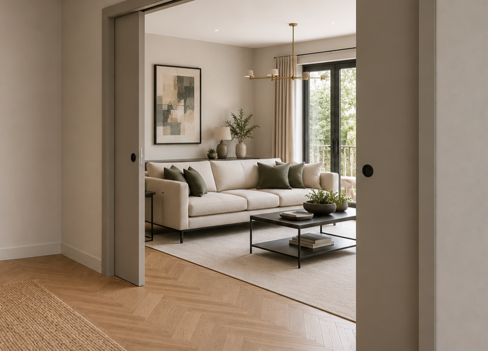 Classic DOUBLE Pocket Door System - White Jambs